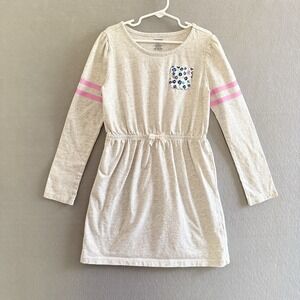 Gymboree Girls Tunic Dress Heather Grey, Pink Stripe Sleeve & Floral Pocket 10